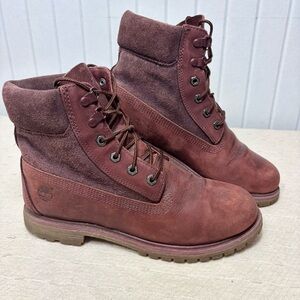 Timberland Premium Dark Red Burgundy Nubuck Waterproof Classic Boots Womens 9.5